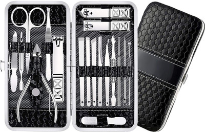 BELLA HARARO 18 in 1 Stainless Steel Manicure Pedicure Set Nail Cutter Scissors Care Set Tweezers Knife Ear Pick Eyebrow Scissors Utility Tools Grooming Kits with Hard Leather Case(250 g, Set of 18)