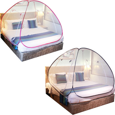 ShreejiHuf Polyester Adults Washable Pink And Black Mosquito Net Foldable Double Bed Net King Size Set 2 Mosquito Net(White, Tent)