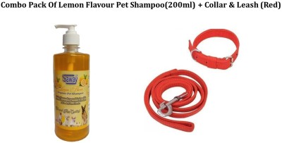 SAWAY Combo Pack Of Lemon Flavour Pet Shampoo (200ml) + Collar & Leash(Red) Anti-fungal, Anti-itching, Allergy Relief Lemon Dog Shampoo(200 ml)