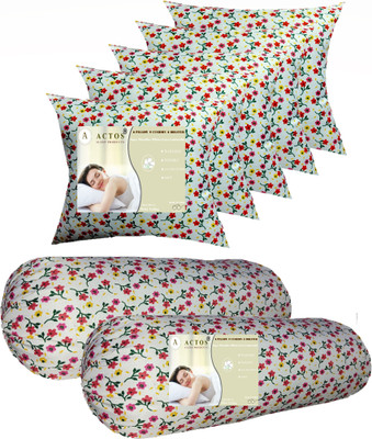ACTOS 5 Cushion And 2 Microfibre Floral Bolster Pack of 7(Multicolor)