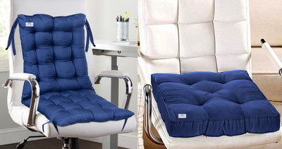 Heart Home Microfibre Solid Chair Pad Pack of 2(Blue)