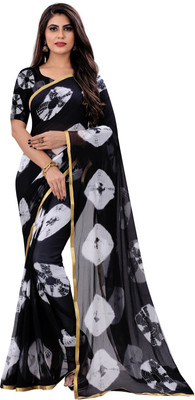 LADY SHOPI Printed Bollywood Chiffon Saree(Black)