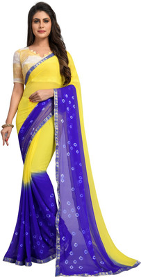 KV Fashion Dyed Bollywood Chiffon Saree(Yellow)