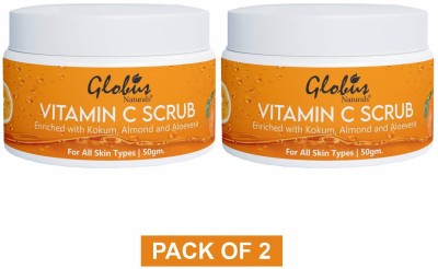 Globus Naturals Vitamin-C Brightening Scrub Enriched with Pearl|Kokum|Almond|Aloevera|Niacinamide Scrub (50 g) Pack of 2 Scrub(100 g)