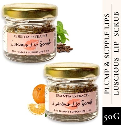 ESSENTIA EXTRACTS Combo of 2 Luscious Lips scrub for Plump & Supple Lips, 25 gms | Lip Lightening, Brightening, Chap & Dry Lips | With Coffee, Mint & Orange Oil | Unisex | Paraben & SLS Free Scrub(50 g)