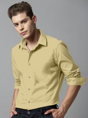 IKG Men Solid Formal Beige Shirt