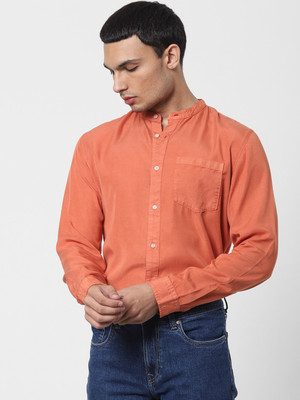 JACK & JONES Men Solid Casual Orange Shirt