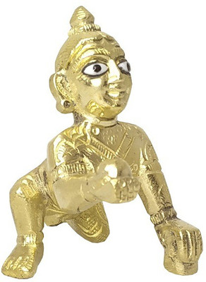 De-Ultimate Laddu Gopal Brass Idol/bal Gopal/thakur Ji Peetal Murti Medium Height 5 Cm Ladoo Gopal Janmashtami Special Idol Statue Indian Cultural Religious Item for Home,temple and Office Decorative Showpiece  -  6 cm(Brass, Gold)