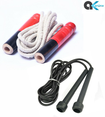 A.K (Pack Of 2Pcs) Sports Wooden + Pencil Jumping Skipping Rope Combo Speed Freestyle Skipping Rope(White, Black, Red, Length: 259 cm)