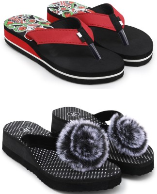 Tellinn Women Slippers(Red, Black , 4)