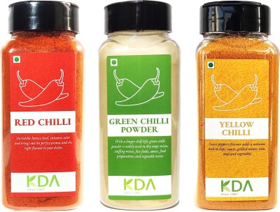 KDA Super Value Pack | Red Chilli Powder (100g) + Green Chilli Powder (125g) + Yellow Chilli Powder (125g), Pack of 3(3 x 116.67 g)