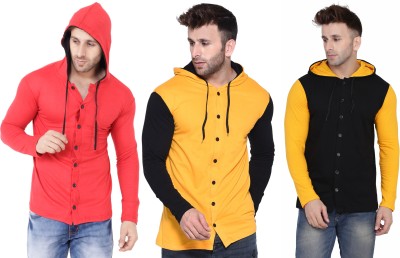 Blisstone Solid Men Hooded Neck Red, Black, Yellow T-Shirt