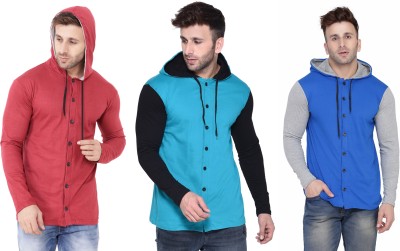 BEYOU FASHION Solid Men Hooded Neck Multicolor T-Shirt