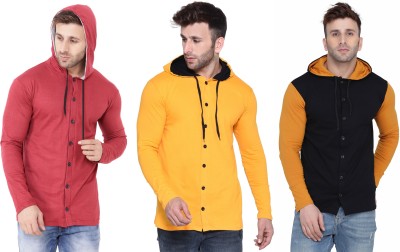 Blisstone Solid Men Hooded Neck Red, Black, Yellow T-Shirt