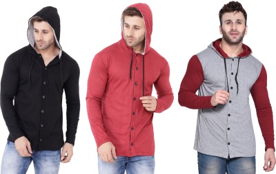 Blisstone Solid Men Hooded Neck Multicolor T-Shirt