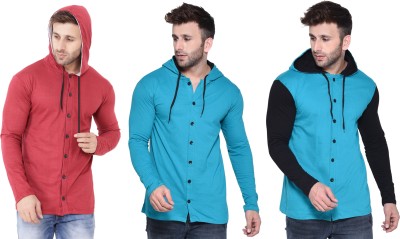 BEYOU FASHION Solid Men Hooded Neck Multicolor T-Shirt