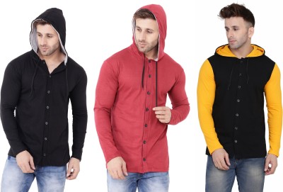 Blisstone Solid Men Hooded Neck Red, Black, Yellow T-Shirt