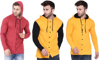 GEUM Solid Men Hooded Neck Red, Black, Yellow T-Shirt