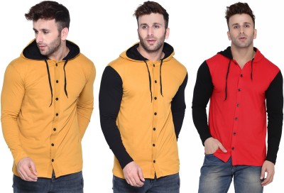 Blisstone Solid Men Hooded Neck Red, Black, Yellow T-Shirt