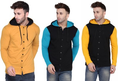 Lawful Casual Solid Men Hooded Neck Multicolor T-Shirt