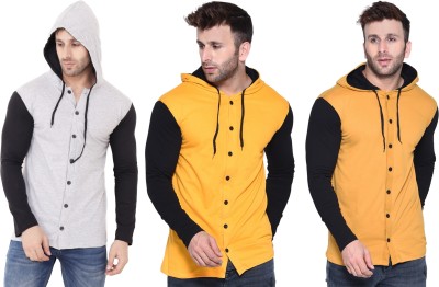 Blisstone Solid Men Hooded Neck Multicolor T-Shirt