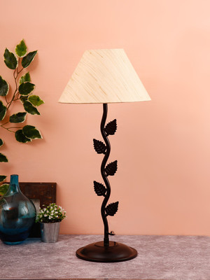 Devansh Off-white cotton Leaf Table lamp Table Lamp(57.5 cm, Black, Off white)