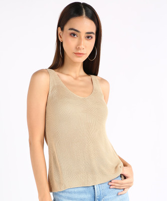 FOREVER 21 Casual Sleeveless Solid Women Grey Top