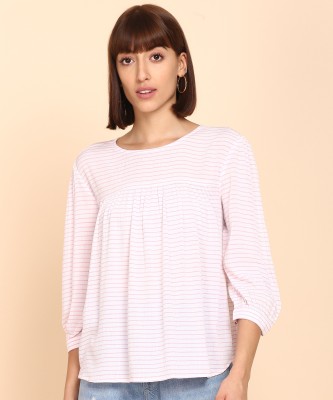 LEVI'S Casual 3/4 Sleeve Striped Women Pink Top