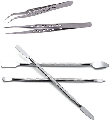 WOWSOME 2 Pcs Anti-static Tweezers Curved and Straight Tips Precision Stainless Steel Tweezers and 3 Metal Pry Openers for Opening & Repair Mobile Phone, Laptop and other Gadget Disassemble Supporting Tools