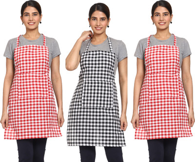 JMI Cotton Chef's Apron - Free Size(Black, Red, Pack of 3)