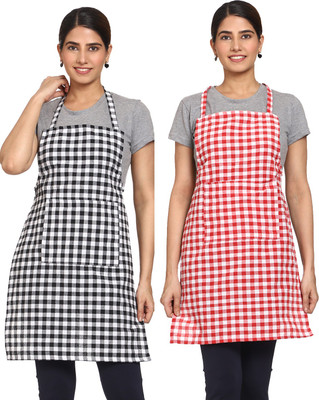 JMI Cotton Chef's Apron - Free Size(Black, Red, Pack of 2)