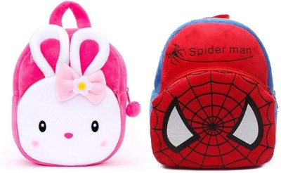KIDBIRD Soft Toy Bag SpiderMan & Rabbit Plush Bag For Cute Kids 2-5 Years Plush Bag (Multicolor, 11 L) Backpack(Red, Pink, 11 L)