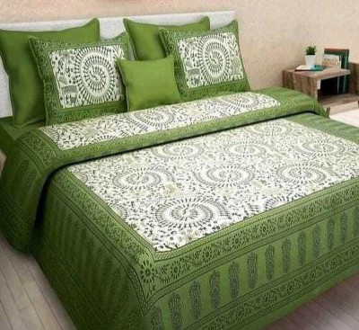Navyata 144 TC Cotton Queen Jaipuri Prints Flat Bedsheet(Pack of 1, Multicolor)
