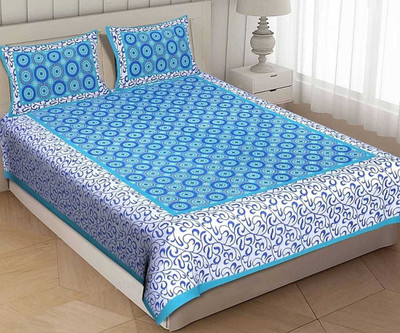 ARCZEN Cotton Double Flat 131 TC Jaipuri Prints Bedsheet(Pack of 1, Green)