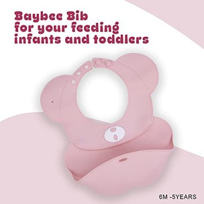 baybee Silicone Baby Bib, BPA Free Soft, Durable & Adjustable Food Grade Bibs for Baby Feeding, Waterproof Feeding Apron for Babies Boys & Girls(Pink)