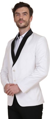 TAHVO Solid Tuxedo Style Formal Men Blazer(White)