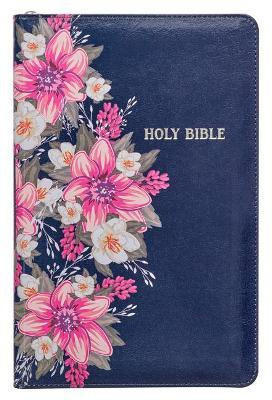 KJV Holy Bible Standard Size Faux Leather Red Letter Edition Thumb Index & Ribbon Marker, King James Version, Blue Floral, Zipper Closure(English, Book, unknown)