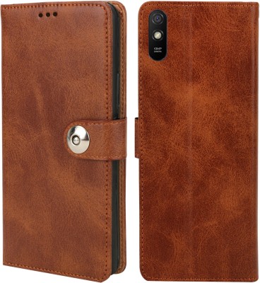 MG Star Flip Cover for Xiaomi Redmi 9A PU Leather Button Case Cover with Card Holder and Magnetic Stand(Brown, Shock Proof, Pack of: 1)