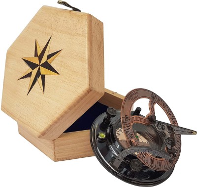 Ascent India Antique Sundial Compass Replica 4in - Solid Brass Pocket Sundial - West London Compass(Brown)