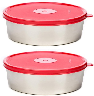 Signoraware stainless steel 900 ml Classic Round Steel Grocery Container Red - 900 ml Steel Utility Container(Pack of 2, Silver, Red)