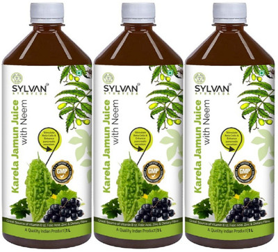SYLVAN AYURVEDA KARELA JAMUN WITH NEEM JUICE IN 1L GREAT SOURCE OF VITAMIN B12, FOLIC ACID, ZINC & DIETARY FIBRE. IT PROVIDE YOUR BODY ESSENTIAL NUTRIENTS THAT HELP IN BOOST IMMUNITY & DEFENCE MECHANISM OF BODY | PACK OF 3(3 x 1000 ml)