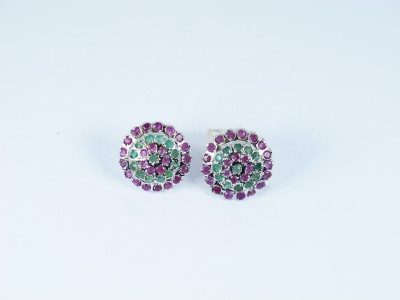 silver corner Round Silver Earring For Women 925 with Ruby n Emerald Ruby, Emerald Sterling Silver Stud Earring