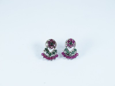 silver corner Silver 925 Earring For Women And Girls | Ruby, Emerald Sterling Silver Stud Earring