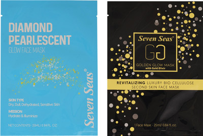 Seven Seas Face Sheet Mask Diamond Pearlescent & Golden Glow Mask Set Of 2(25 ml)