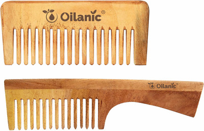 Oilanic Handmade Medium Detangler Neem Wooden Comb(5.5 inches) & Dressing Handle Comb(7.5 inches)- For Antidandruff Men & Women Combo pack of 2 Pcs(1 Pc each Variety)