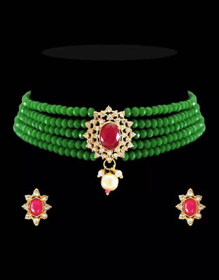 MB Creation Brass Gold-plated Green Jewellery Set(Pack of 1)