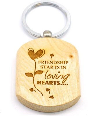 crafthub Friendship Start in Loving Heart Engraved Handcrafted Wooden Key Chain for Gifting Valentine Day/Birthday/Friendship Day Key Chain