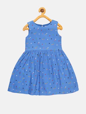 YOUNG BIRDS Indi Girls Midi/Knee Length Casual Dress(Blue, Sleeveless)