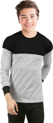 JUGULAR Boys Colorblock Pure Cotton Regular T Shirt(Grey, Pack of 1)