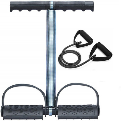 Dr Patra Body Workout Sports Equipments Gym & Fitness Kit COMBO Pack of 2, Double Chrome Band Tummy Trimmer With Resistance Band Toning Tube, Workout at Home and Body Fat loose and cutter - GreyBlack Fitness Accessory Kit Kit